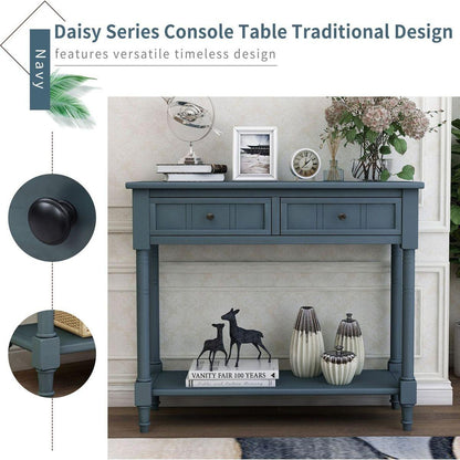 Daisy Series Console Table Traditional Design with Two Drawers and Bottom Shelf (Navy)