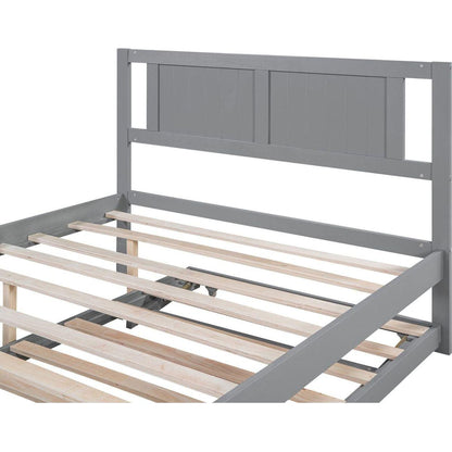 Full Size Platform Bed with Adjustable Trundle, Gray