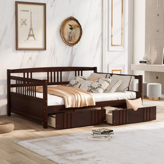 Full Size Daybed Wood Bed with Two Drawers, Espresso - Streamdale Furniture
