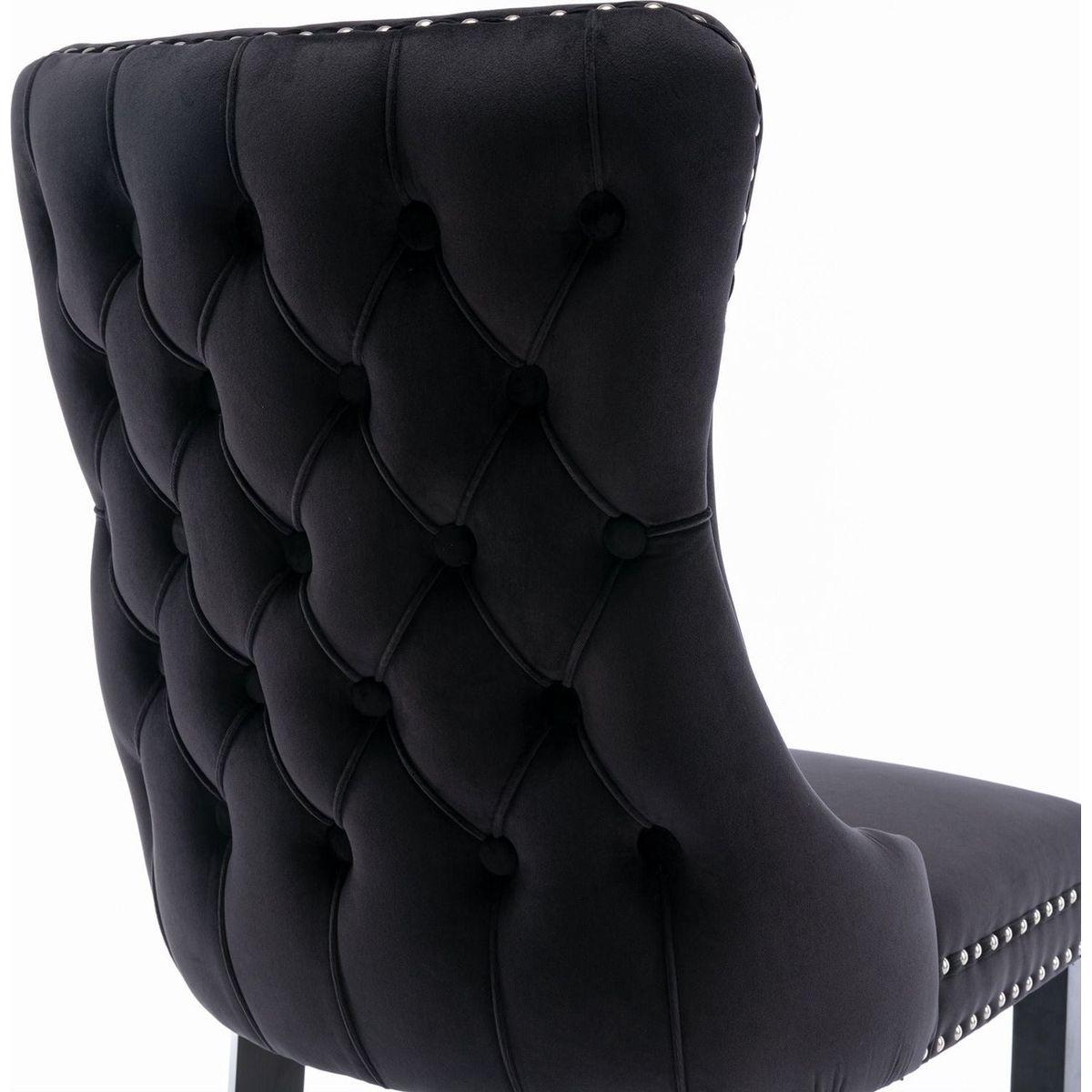 Upholstered Wing-Back Dining Chair with Backstitching Nailhead Trim and Solid Wood Legs, Set of 2, Black, 8809BK, KD