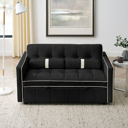 Modern 55.5" Pull Out Sleep Sofa Bed 2 Seater Loveseats Sofa Couch with side pockets, Adjustable Backrest and Lumbar Pillows for Apartment Office Living Room