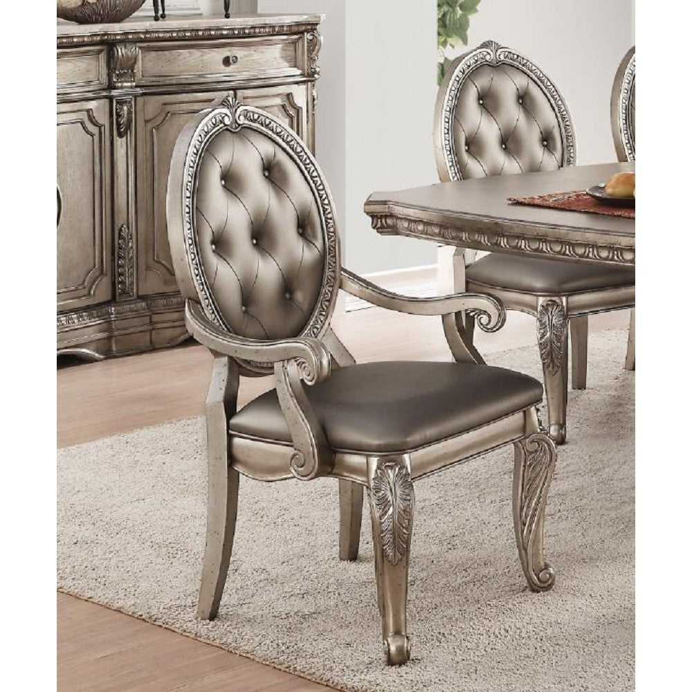 Northville Arm Chair (Set-2) in PU & Antique Silver