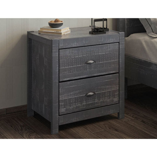 Albany Rustic Nightstand with Drawers, Bedside Table, End Table for Living Room Bedroom Assembled with Sturdy Solid Wood (Grey)