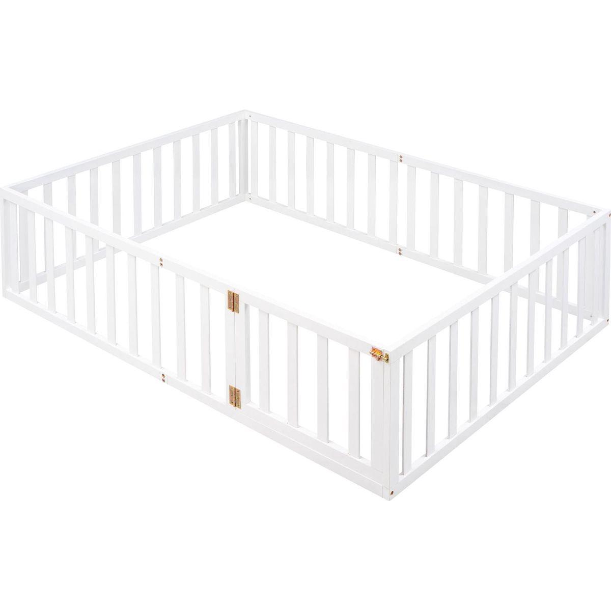 Full Size Wood Daybed Frame with Fence, White - Streamdale Furniture