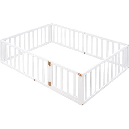 Full Size Wood Daybed Frame with Fence, White - Streamdale Furniture
