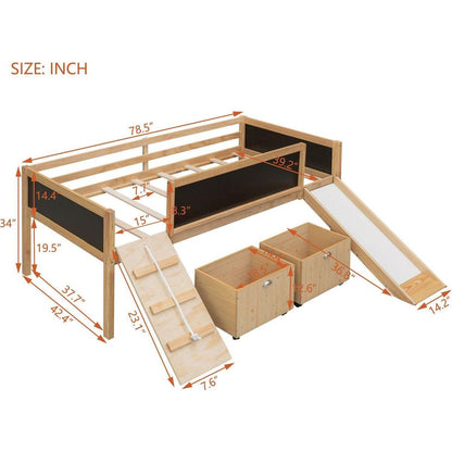 Twin size Loft Bed Wood Bed with Two Storage Boxes - Natrual ()