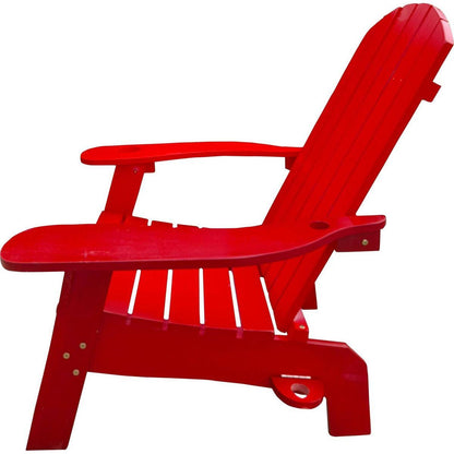 Outdoor or indoor Wood Adirondack chair with an hole to hold umbrella on the arm, red