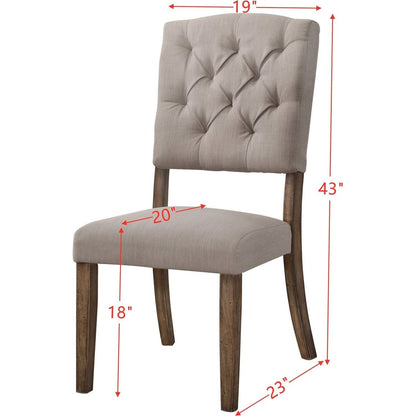 Bernard Side Chair (Set-2) in Cream Linen & Weathered Oak