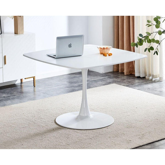 42.1"WHITE Table Mid-century Dining Table for 4-6 people With Round Mdf Table Top, Pedestal Dining Table, End Table Leisure Coffee Table
