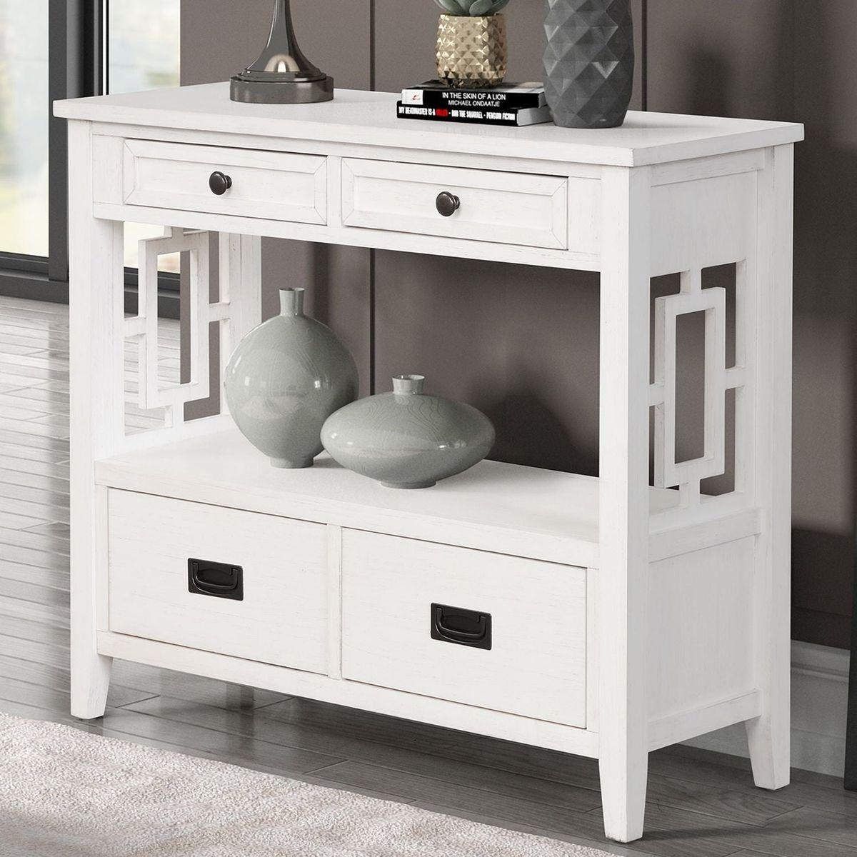 36" Farmhouse Pine Wood Console Table Entry Sofa Table with 4 Drawers & 1 Storage Shelf for Entryway Living Room Bedroom Hallway Kitchen (Antique White)