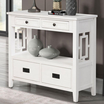 36" Farmhouse Pine Wood Console Table Entry Sofa Table with 4 Drawers & 1 Storage Shelf for Entryway Living Room Bedroom Hallway Kitchen (Antique White)