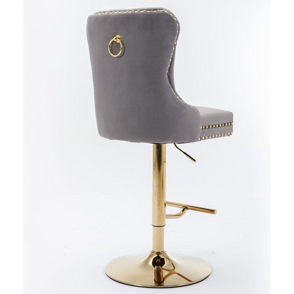 Thick Golden Swivel Velvet Barstools Adjusatble Seat Height from 25-33 Inch, Modern Upholstered Bar Stools with Backs Comfortable Tufted for Home Pub and Kitchen Island (Gray, Set of 2)