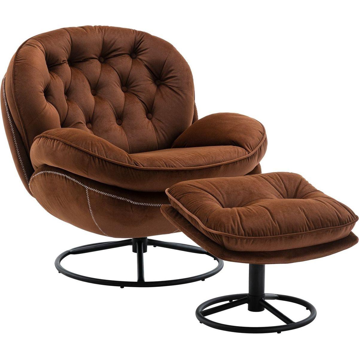 Accent chair TV Chair Living room Chair with Ottoman-BROWN