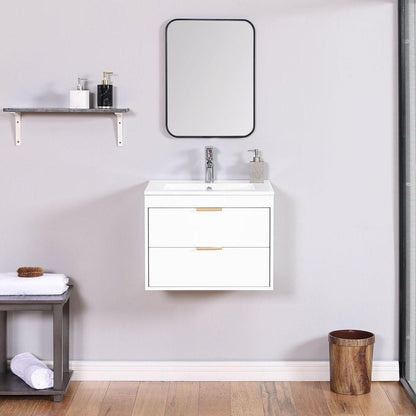 24" Floating Wall Mounted Bathroom Vanity with White Porcelain Sink and Soft Close Doors