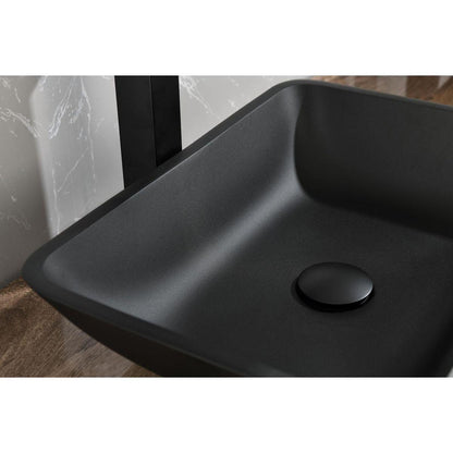 13.0" L -18.13" W -4" H Matte Shell Glass Rectangular Vessel Bathroom Sink in Black with Matte Black Faucet and Pop-Up Drain in Matte Black