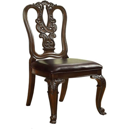 Traditional Intricate Back Design Set of 2 Side Chairs Brown Cherry Solid wood Chair Padded Leatherette Seat Kitchen Dining Room Furniture