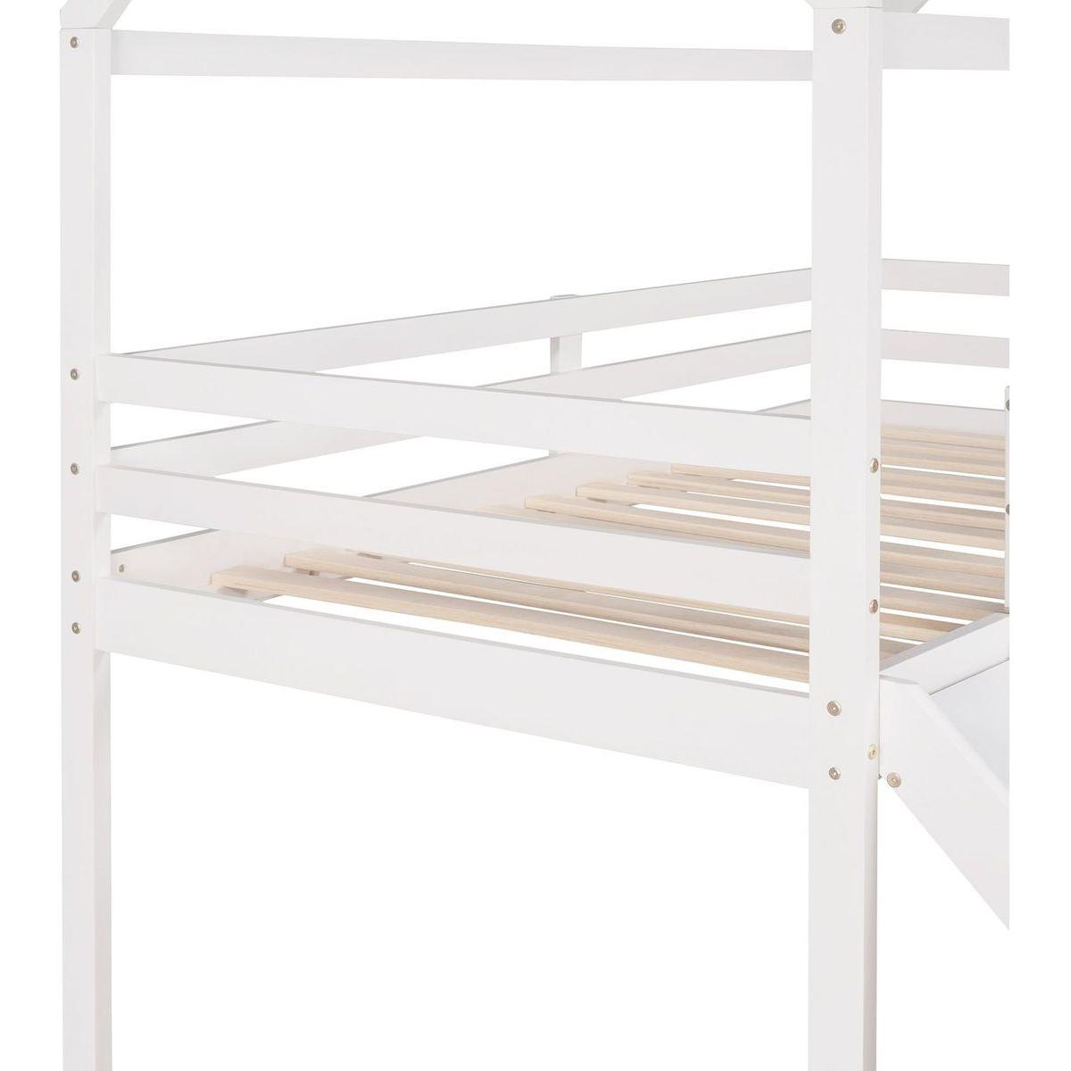 Twin Loft Bed with Slide, House Bed with Slide, White