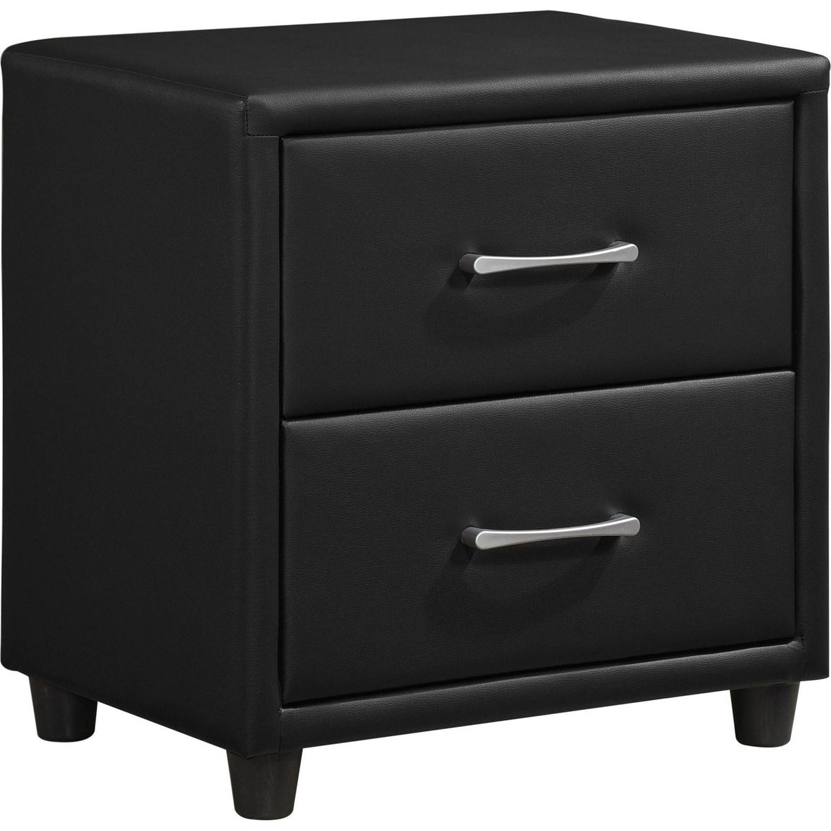 Contemporary Durable Black Faux Leather Covering 1pc Nightstand of Drawers Silver Tone Bar Pulls Stylish Furniture