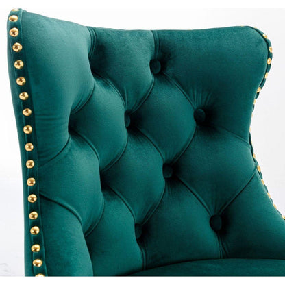 Golden Swivel Velvet Barstools Adjusatble Seat Height from 25-33 Inch, Modern Upholstered Bar Stools with Backs Comfortable Tufted for Home Pub and Kitchen IslandGreen, Set of 2)
