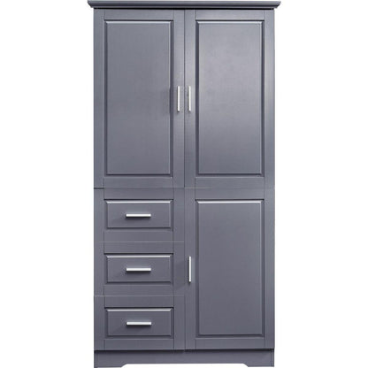 Tall and Wide Storage Cabinet with Doors for Bathroom/Office, Three Drawers, Grey