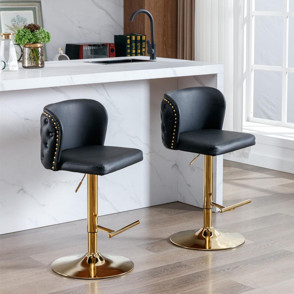 Swivel Barstools Adjusatble Seat Height, Modern PU Upholstered Bar Stools with the whole Back Tufted, for Home Pub and Kitchen Islandlack, Set of 2)