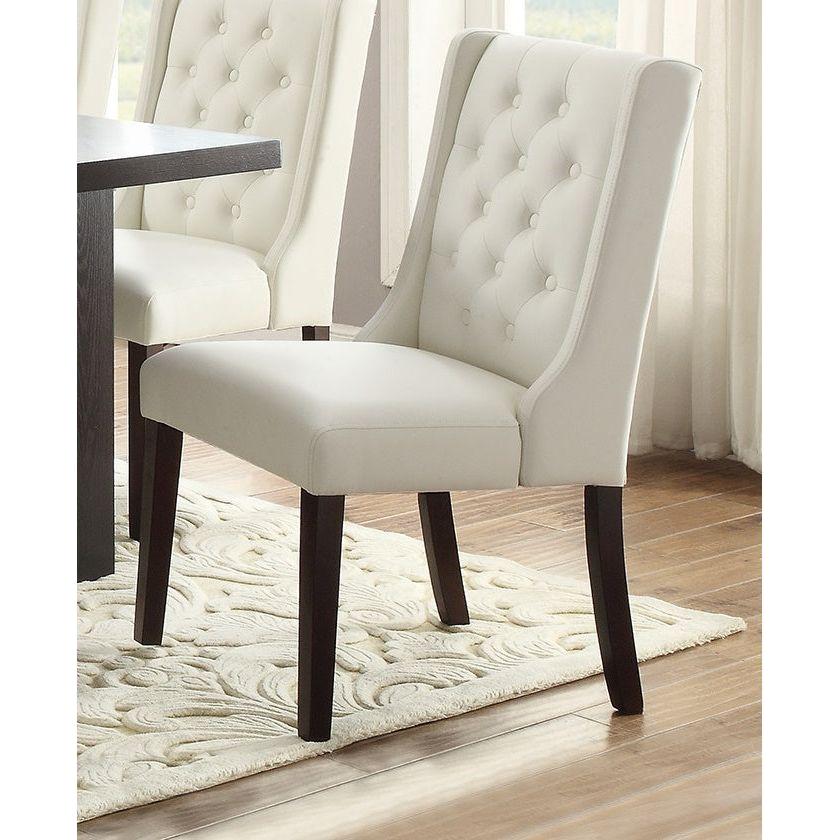 Modern Faux Leather White Tufted Set of 2 Chairs Dining Seat Chair