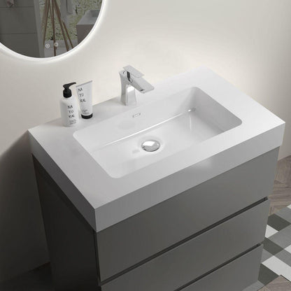 Alice 30" Gray Bathroom Vanity with Sink, Large Storage Freestanding Bathroom Vanity for Modern Bathroom, One-Piece White Sink Basin without Drain and Faucet