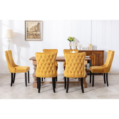 Upholstered Wing-Back Dining Chair with Backstitching Nailhead Trim and Solid Wood Legs, Set of 2, Gold