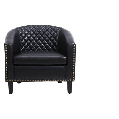 accent Barrel chair living room chair with nailheads and solid wood legs Black pu leather