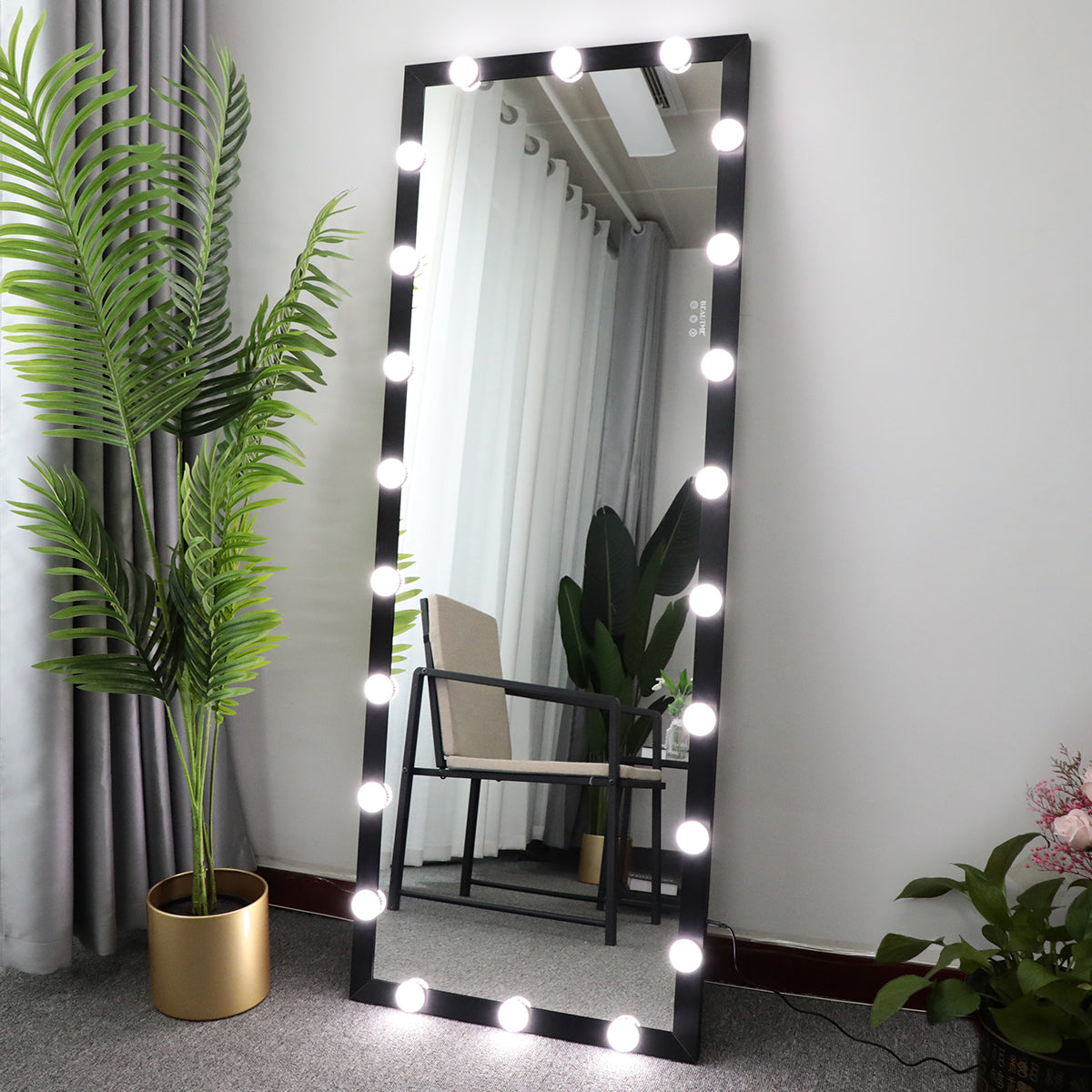 Hollywood Full Length Mirror with Lights Full Body Vanity Mirror with 3 Color Modes Lighted Standing Floor Mirror for Dressing Room Bedroom Wall Mounted Touch Control Black 63x24inch - Streamdale Furniture