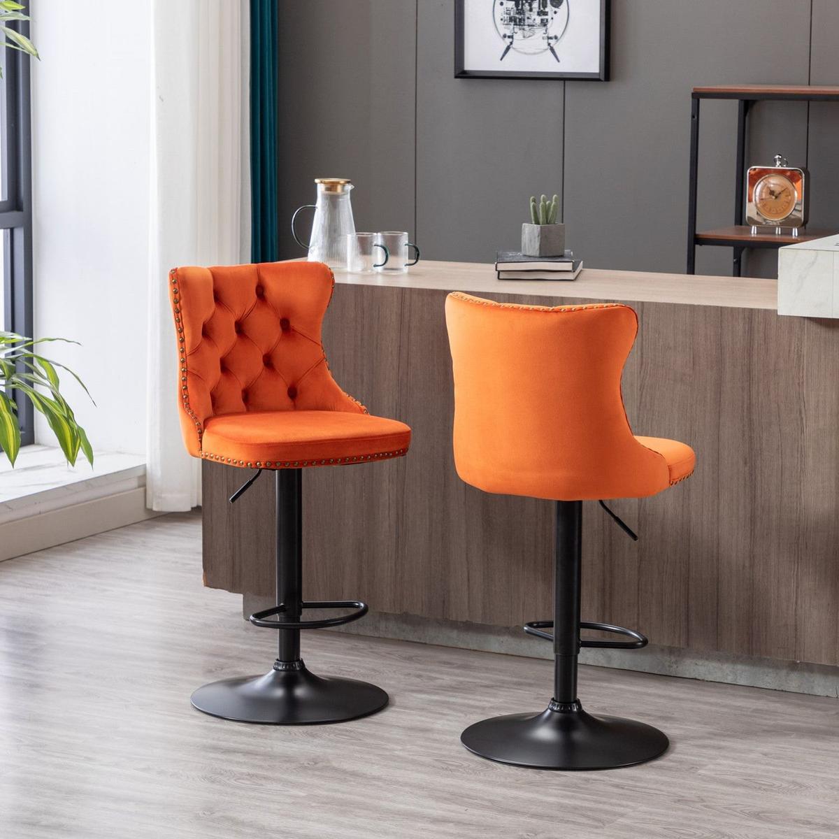 Swivel Velvet Barstools Adjusatble Seat Height from 25-33 Inch, Modern Upholstered Bar Stools with Backs Comfortable Tufted for Home Pub and Kitchen Islandrange, Set of 2)