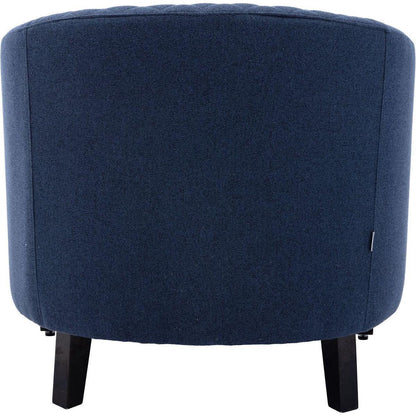 accent Barrel chair living room chair with nailheads and solid wood legs Black Navy Linen