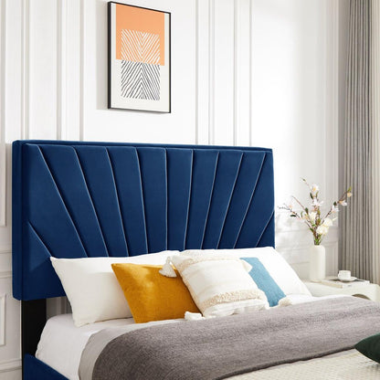 Full bed with one nightstand, Beautiful line stripe cushion headboard, strong wooden slats + metal legs with Electroplate