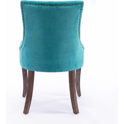 Ultra Side Dining Chair, Thickened fabric chairs with neutrally toned solid wood legs, Bronze nail head, Set of 2, Blue