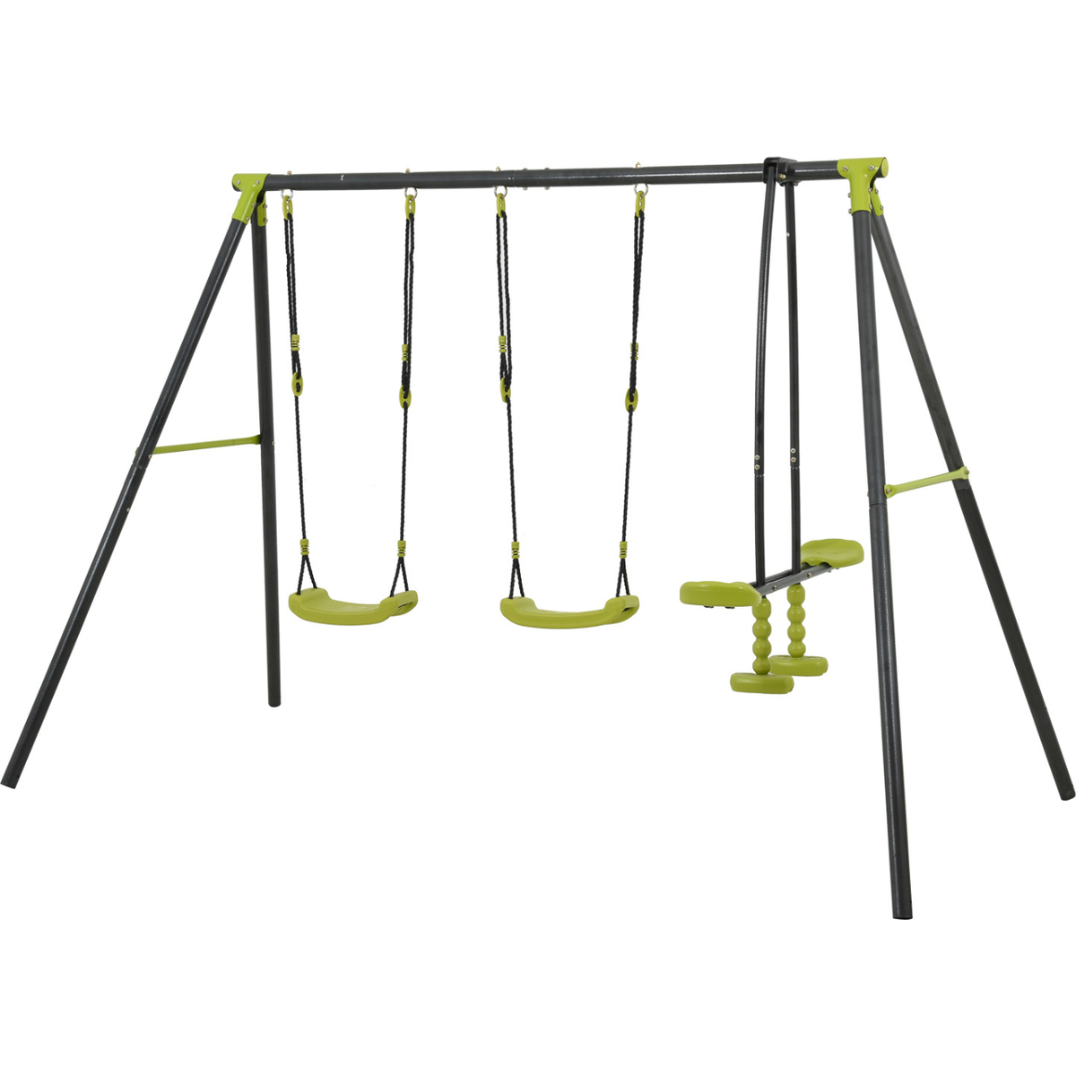 XNS008 interesting triple children metal safe swing set 440lbs for outdoor playground three seat swing black and green for age 3+