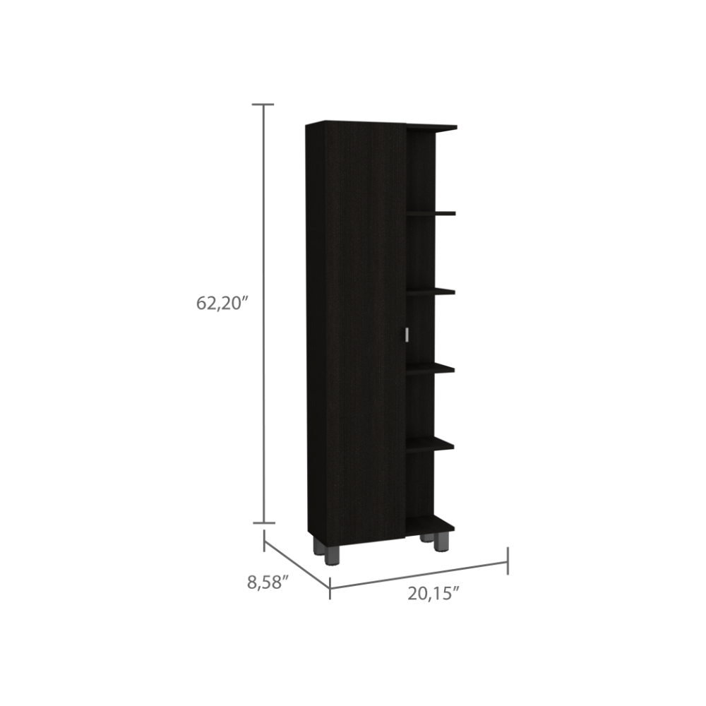 Urano Mirror Linen Cabinet, Four Interior Shelves, Five External Shelves -Black