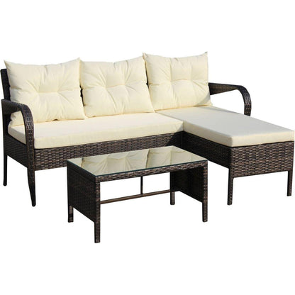 Outdoor patio Furniture sets 3 piece Conversation set wicker Ratten Sectional Sofa With Seat Cushions(Beige Cushion)