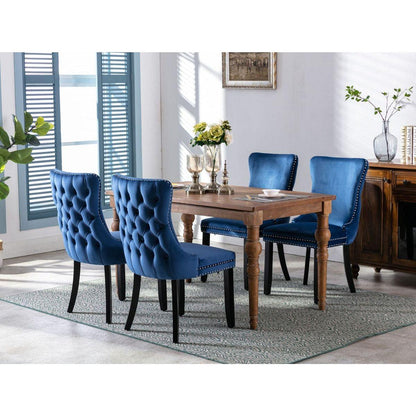 Upholstered Wing-Back Dining Chair with Backstitching Nailhead Trim and Solid Wood Legs, Set of 2, Blue, 8809BL, KD