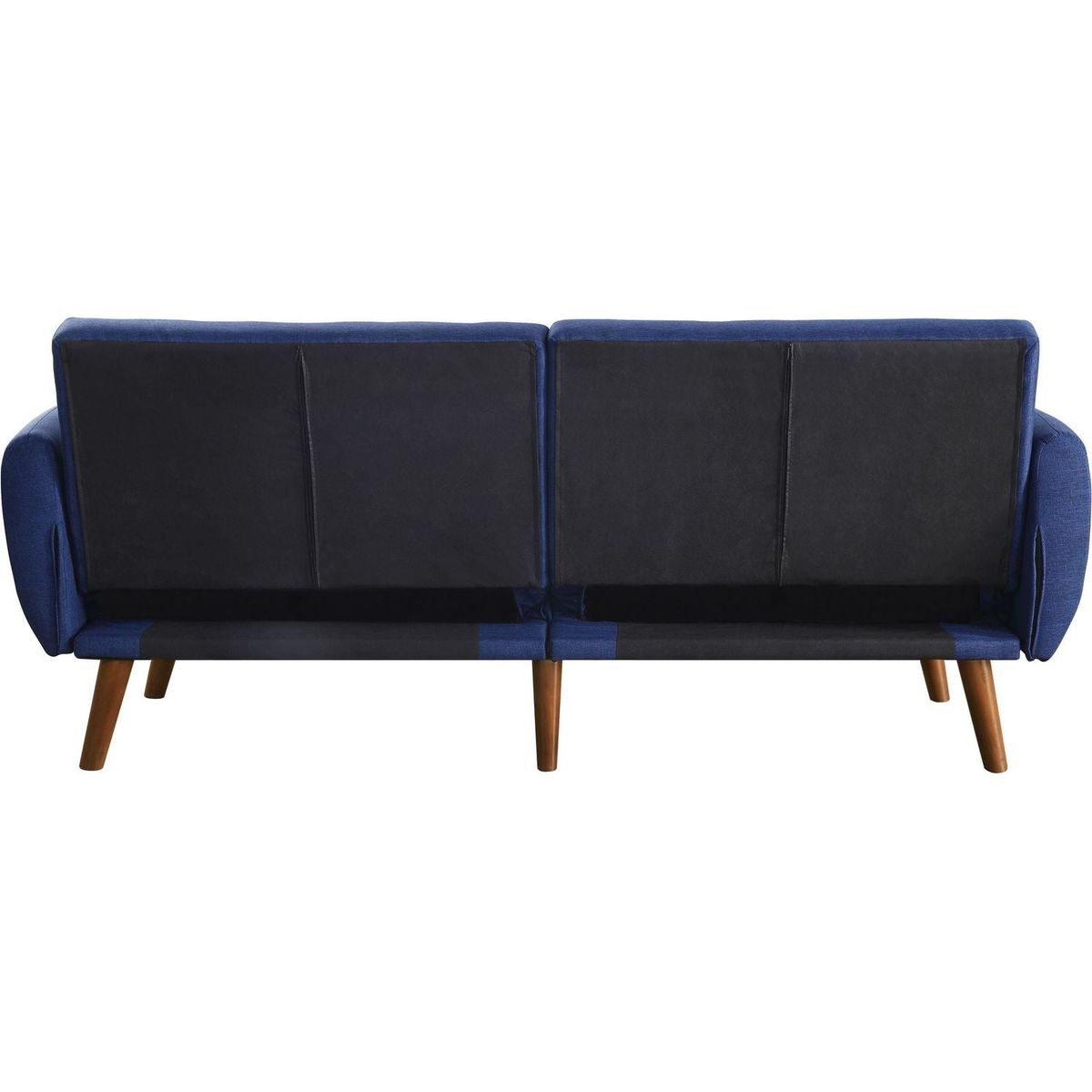 Bernstein Adjustable Sofa, Blue Linen & Walnut Finish