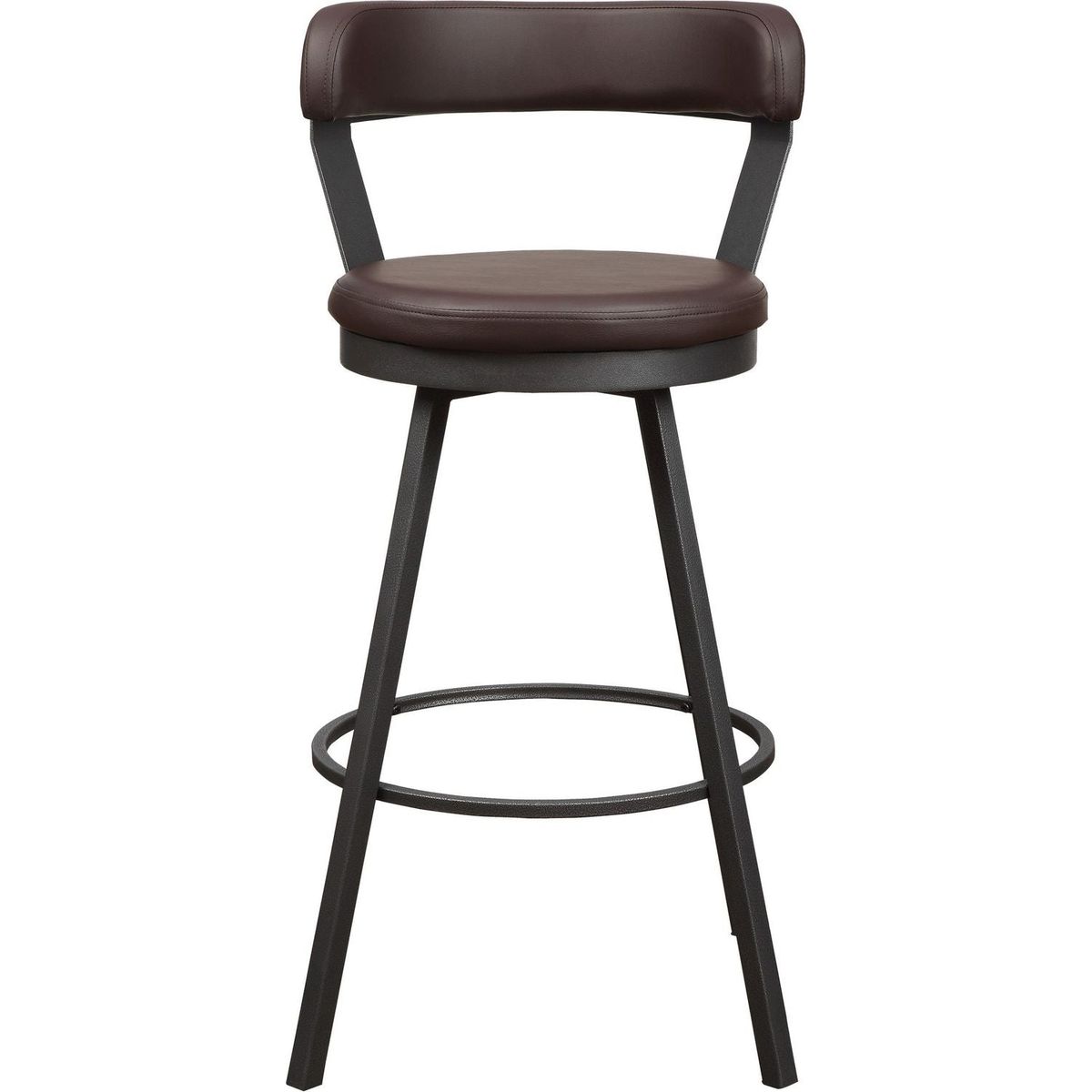 Pub Chairs 2pc Set Brown PU Upholstered Metal Base 29-inch Counter Height Chairs Seat 360-degree Swivel Dining Furniture