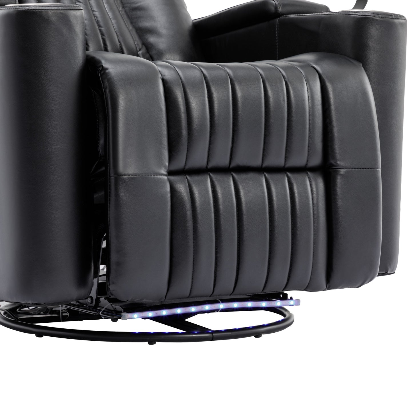 270 degree Power Swivel Recliner, Home Theater Seating With Hidden Arm Storage and LED Light Strip, Cup Holder, 360 degree Swivel Tray Table, and Cell Phone Holder, Soft Living Room Chair, Black