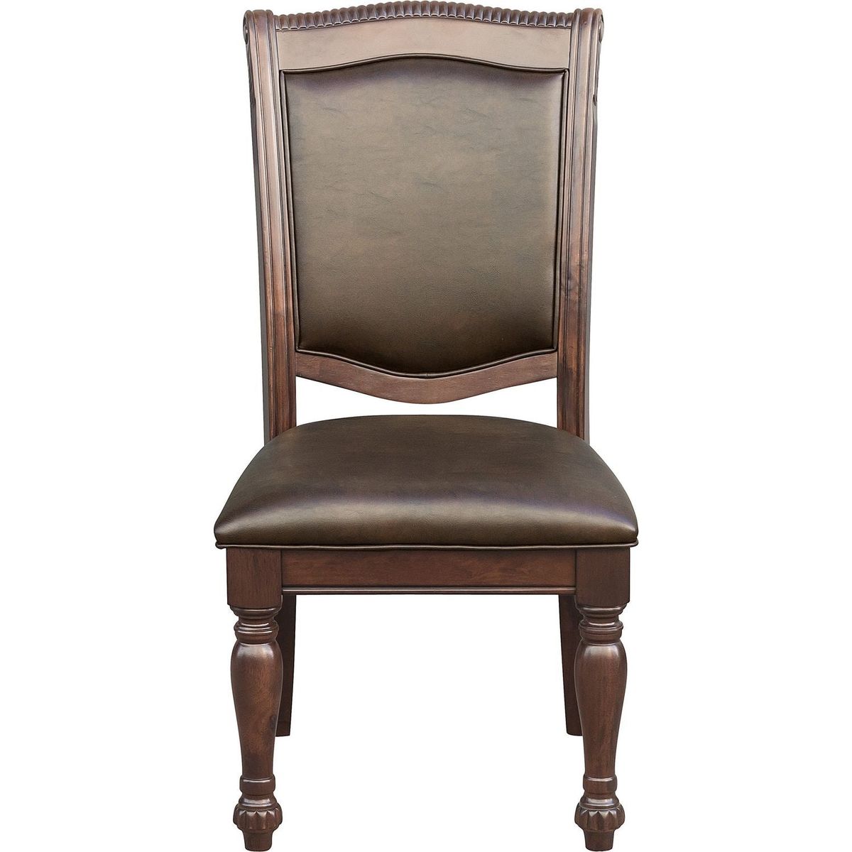 Traditional Dining Wooden Side Chairs Set of 2 Brown Cherry Finish Faux Leather Upholstery Home Furniture