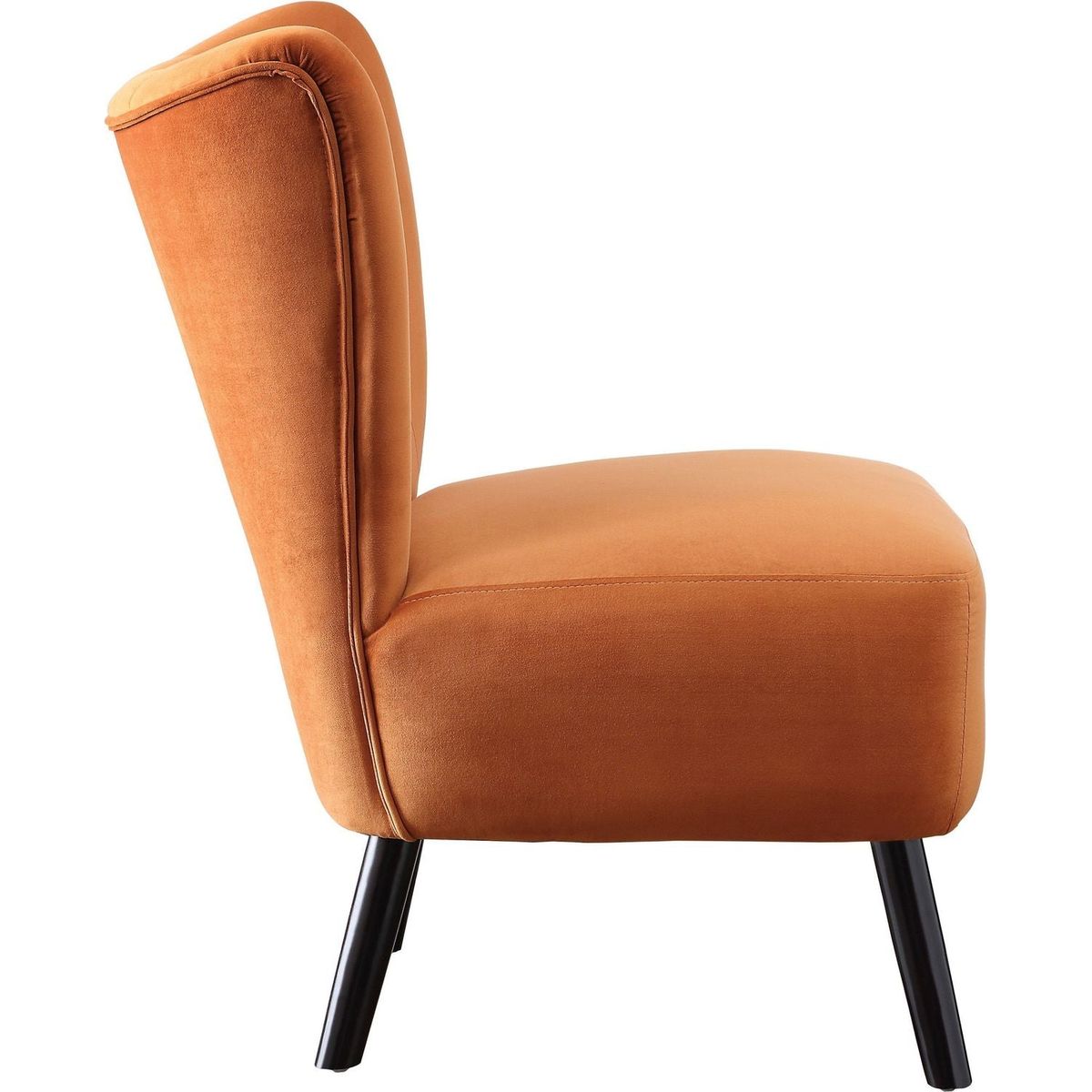 Unique Style Orange Velvet Covering Accent Chair Button-Tufted Back Brown Finish Wood Legs Modern Home Furniture