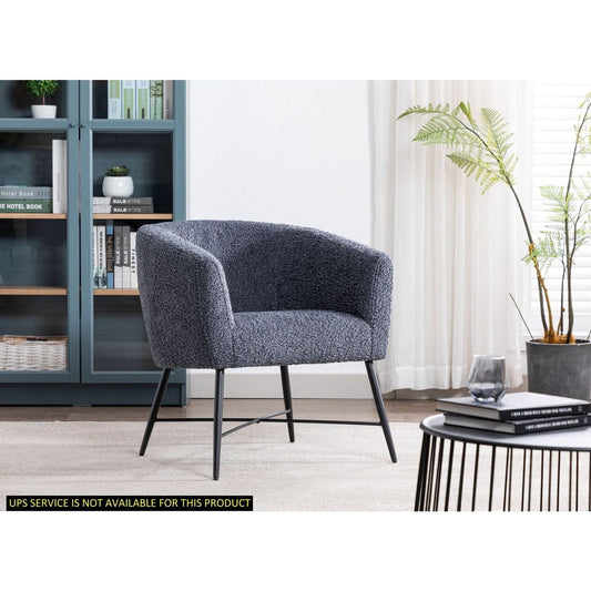 Modern Style 1pc Accent Chair Grey Sheep Wool-Like Fabric Covered Metal Legs Stylish Living Room Furniture