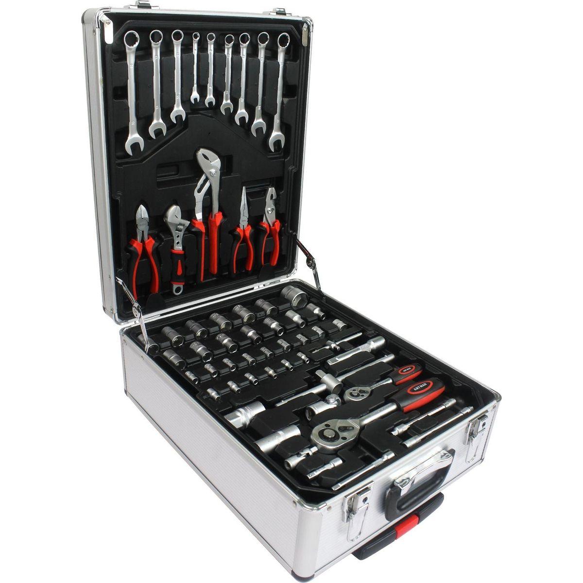 White Hand Tool Box with 4 layers of Toolset and wheels