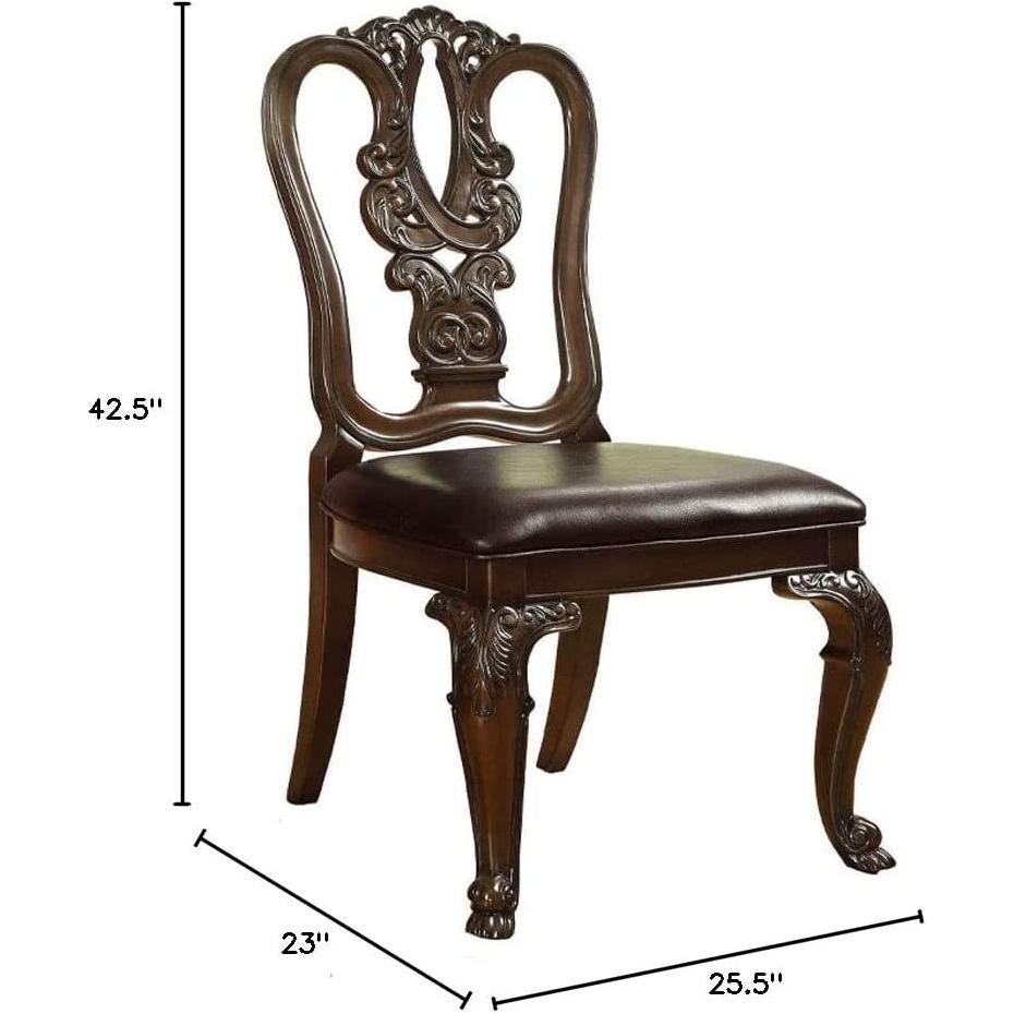 Traditional Intricate Back Design Set of 2 Side Chairs Brown Cherry Solid wood Chair Padded Leatherette Seat Kitchen Dining Room Furniture