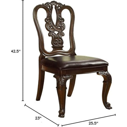 Traditional Intricate Back Design Set of 2 Side Chairs Brown Cherry Solid wood Chair Padded Leatherette Seat Kitchen Dining Room Furniture