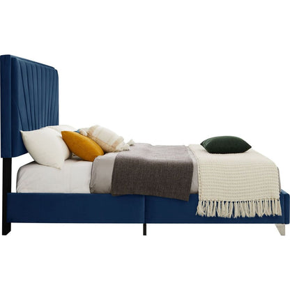 Full bed with one nightstand, Beautiful line stripe cushion headboard, strong wooden slats + metal legs with Electroplate