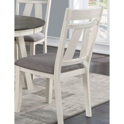 Dining Room Furniture Set of 2 Chairs Gray Fabric Cushion Seat White Clean Lines Side Chairs