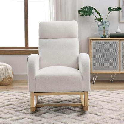 27.6"W Modern Accent High Backrest Living Room Lounge Arm Rocking Chair, Two Side Pocket, Teddy White (Ivory)